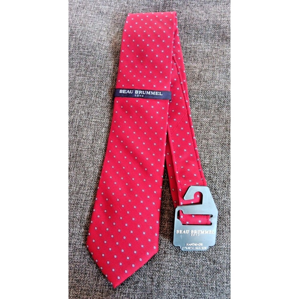 Tie 70s 80s 90s Y2K Mens New Beau Brummel Silk Red Gray 3.5 Wide 60 Long